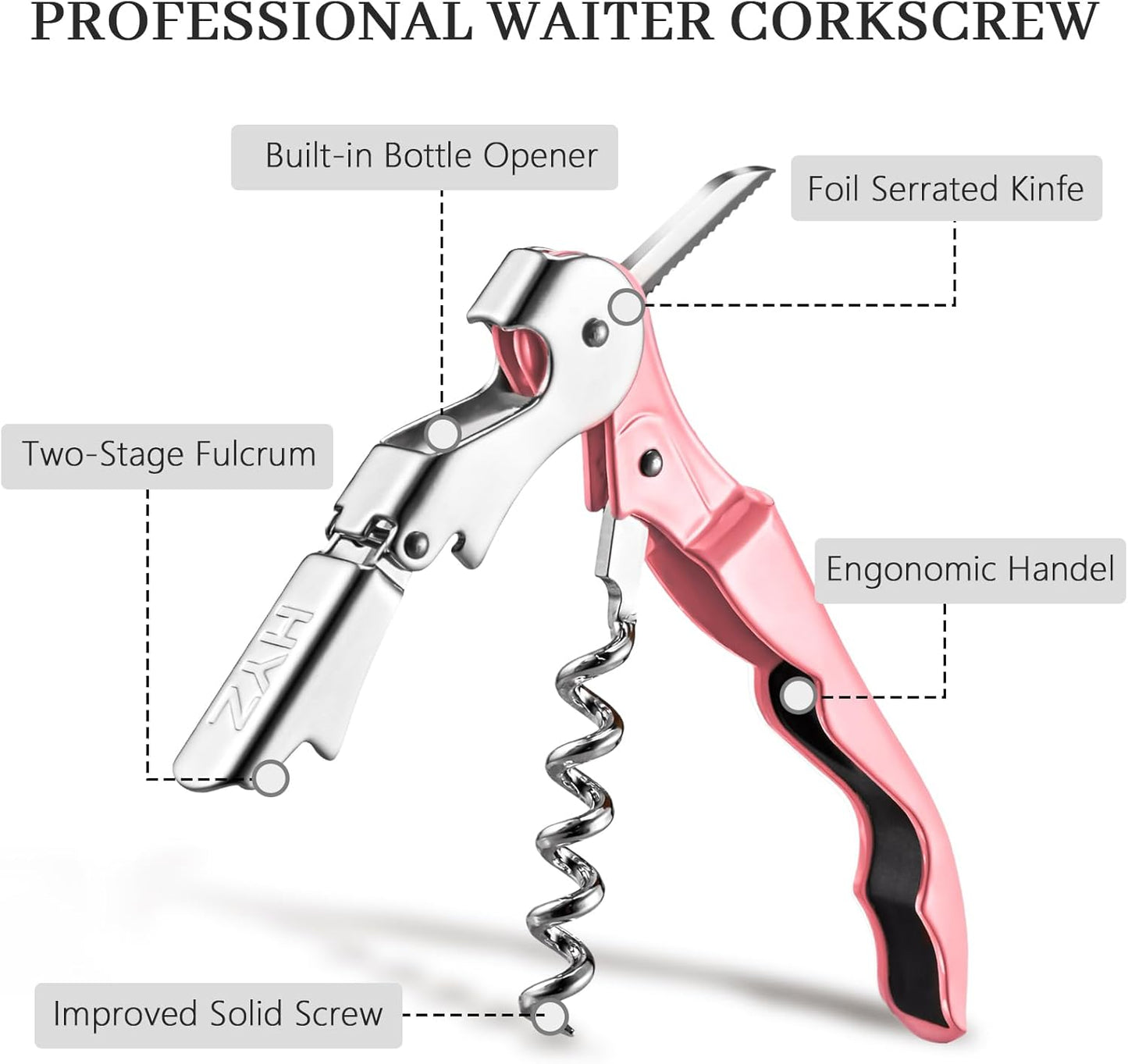 HYZ 2-Pack Wine Opener Waiter Corkscrew, Professional Wine Key for Servers, Bartender, with Foil Cutter, Manual Wine Bottle Opener Double Hinged (Black)