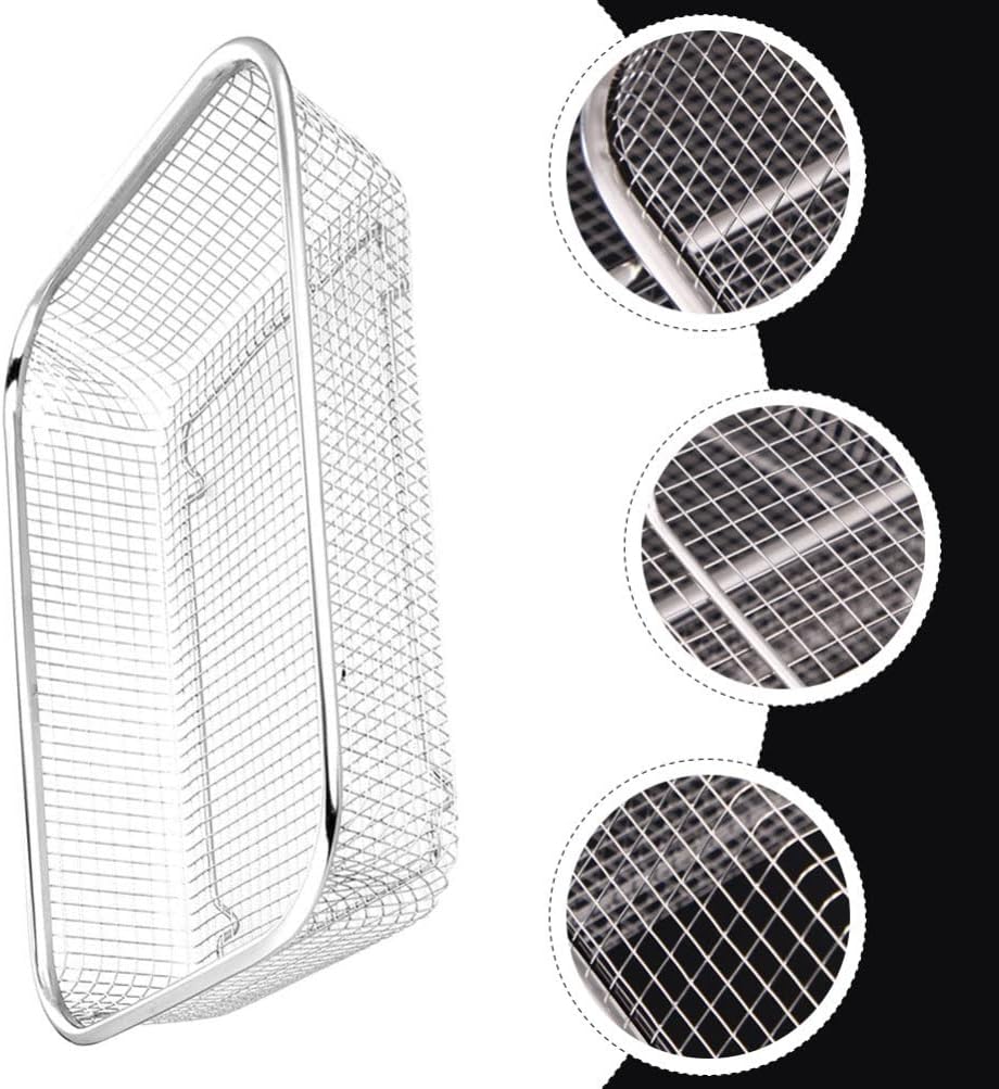 Angoily Stainless Steel Fruit Basket Rectangular Mesh Strainer Multi-Function Draining Basket for Kitchen Vegetable Washing 14.56X10.62X2.95In