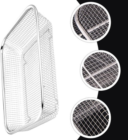 Angoily Stainless Steel Fruit Basket Rectangular Mesh Strainer Multi-Function Draining Basket for Kitchen Vegetable Washing 14.56X10.62X2.95In
