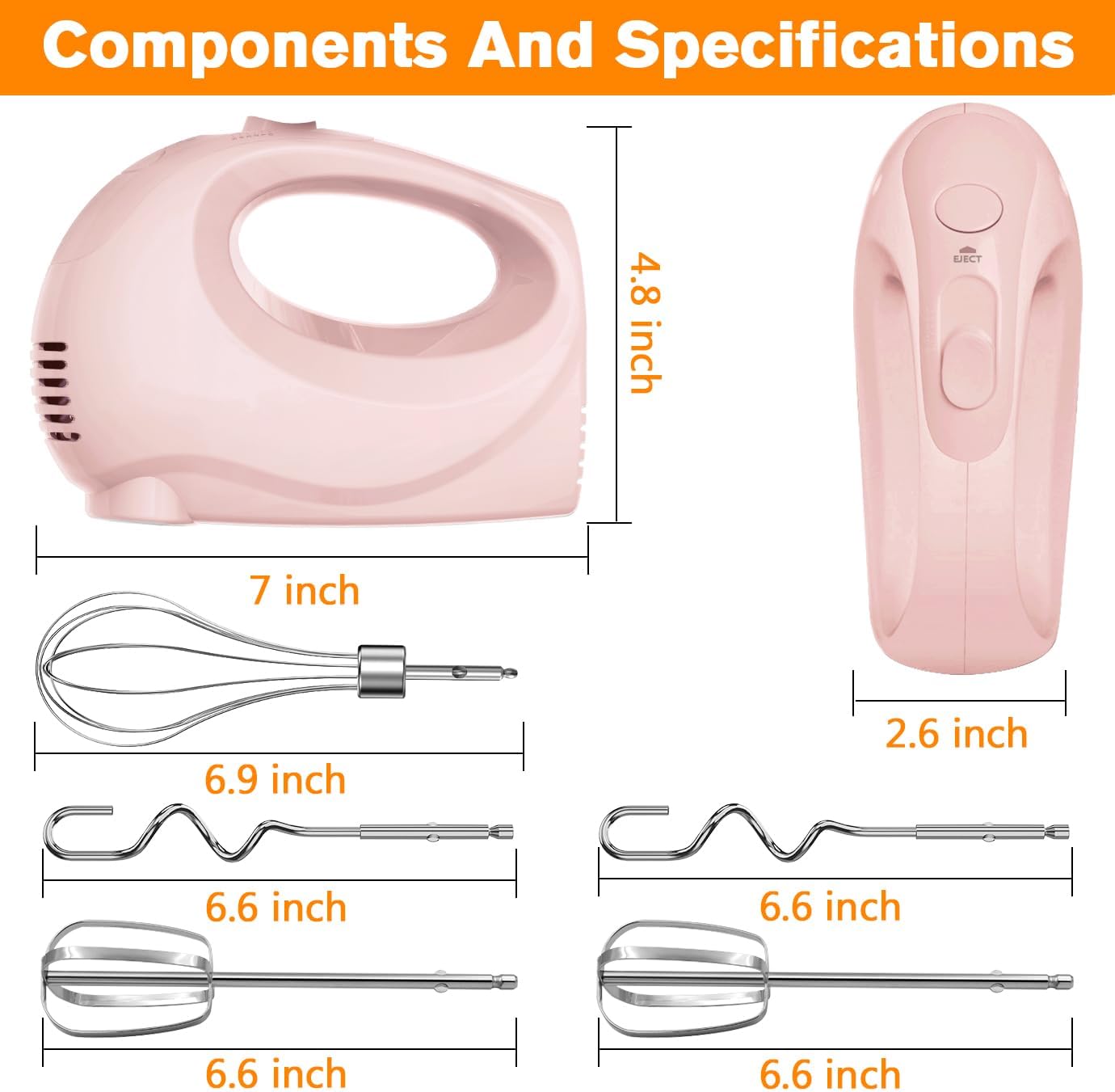 Hand Mixer, 5-Speed Electric Whisk with Turbo Boost Includes 5 Stainless Steel Attachments - Great Stand Mixer Alternative for Baking Cakes, Bread & More