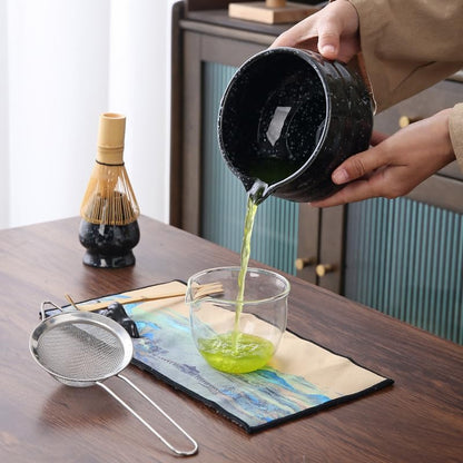 7pcs matcha whisk set Includes Matcha Bowl, Matcha Whisk Holder, Bamboo Matcha Whisk, Scoop and Matcha Sifter, 15 oz Mottled Matcha Kit for Tea Lovers matcha Set,