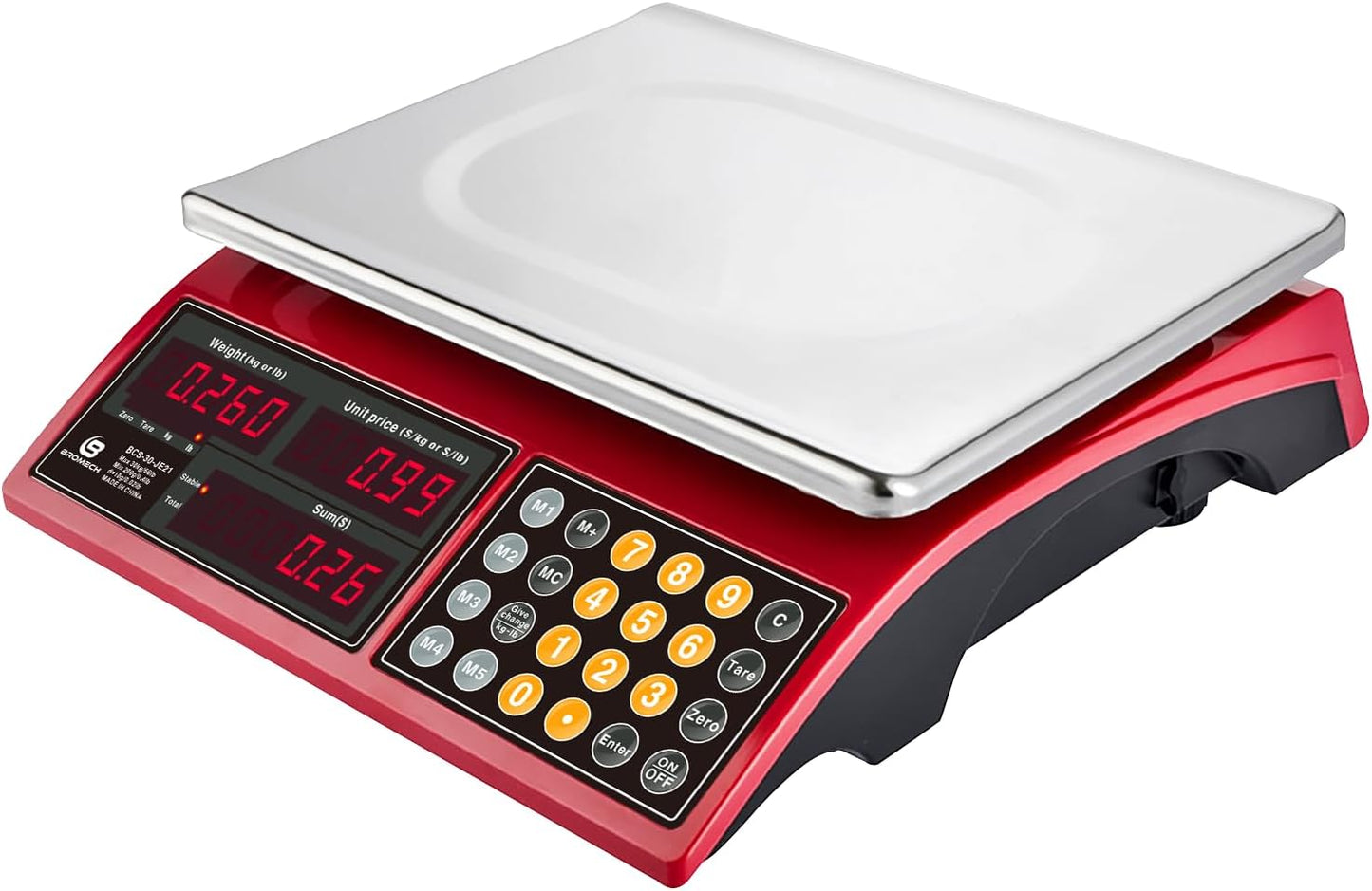 Commercial Food Scale 66lb/30kg, High Precision Digital Price Computing Scale for Farmers Marke, Deli, Dual Backlit LCD Display, Stainless Steel Platform, Rechargeable Battery for Produce Meat