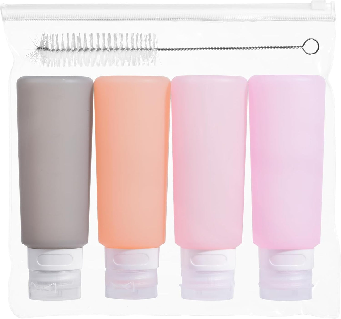 MICEBAY Condiment Squeeze Bottles for Sauces, 2-oz Mini Silicone Salad Dressing Container to Go with Reusable Sandwich Bag, Leakproof Ketchup Bottle for Bento Lunch Box, 4 Pack, Candies