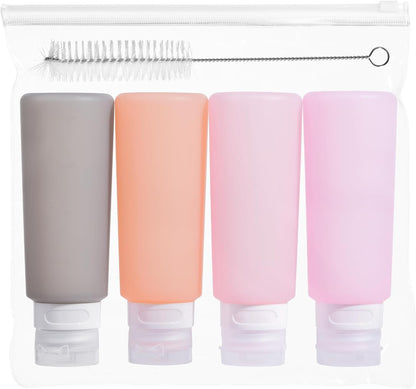MICEBAY Condiment Squeeze Bottles for Sauces, 2-oz Mini Silicone Salad Dressing Container to Go with Reusable Sandwich Bag, Leakproof Ketchup Bottle for Bento Lunch Box, 4 Pack, Candies
