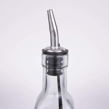 Tablecraft H9085 Glass Oil And Vinegar Cruet, Olive Oil Dispenser With Stainless Steel Spout, Slight Green Tint, 8.5 Ounce
