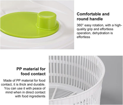 Salad Spinner,Vegetables Fruits Wash Bowl Large Capacity BPA Free Double Layer Detachable Manual Lettuce Spinner,Fruit and Vegetable Washer,Spin and Dry Salad Greens (Green)