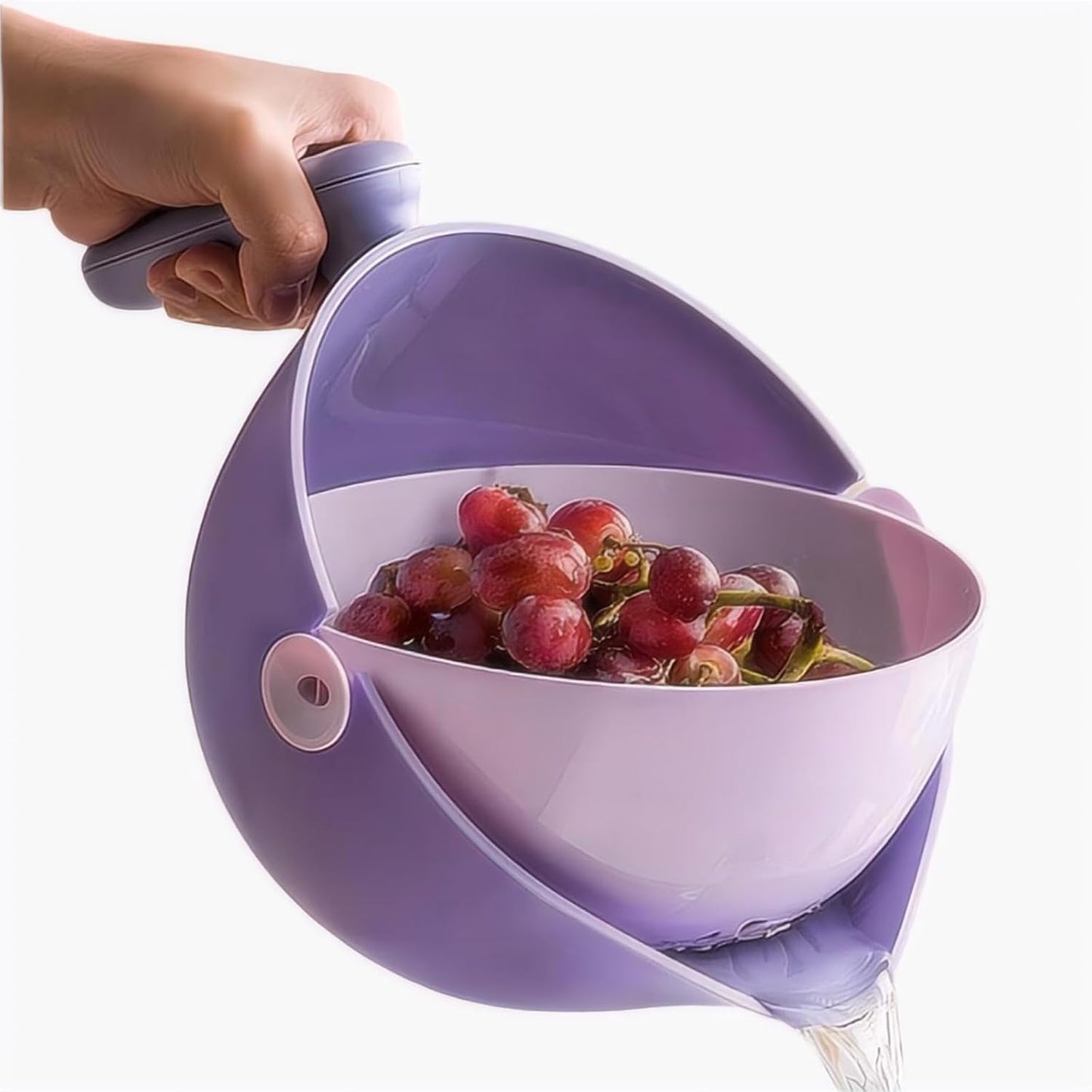 2-1 Kitchen Colander Rotating Washing Basket with Handle - Pasta Strainer - Fruit Washing Bowl with Strainer - Fruit Rinser Container (Avocado Green)