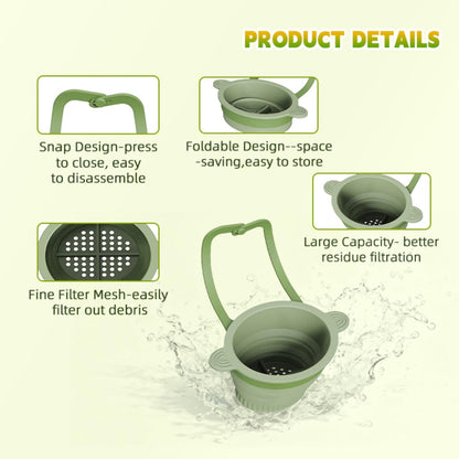 Silicone Faucet Hanging Strainer, Collapsible & Foldable Drain Basket for Sink, Hanging Food Catcher with Faucet Clip, Easy Storage Vegetable Fruit Colander