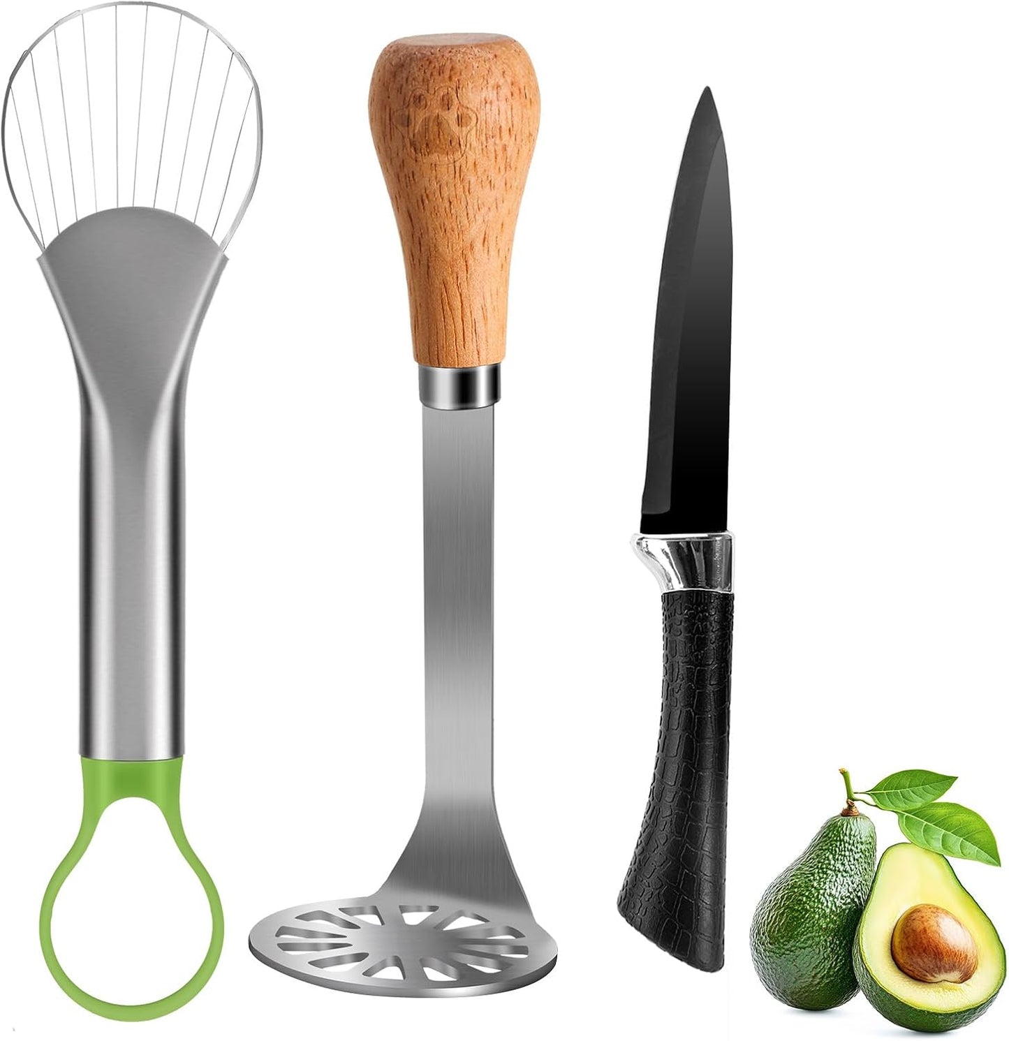 Avocado Slicer Tool 3 in 1, Stainless Steel Avocado Cutter Tool Set, Avocado Masher & Avocado Peeler Tools, Multi-Function Avocado Smasher Tools for Slicing, Scooping and Pit Removal