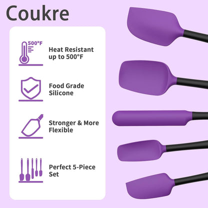 Coukre Silicone Spatula Set of 5,High Temperature Resistant, Food Grade Silicone, Dishwasher Safe, for Baking, Cooking (Aqua Green)