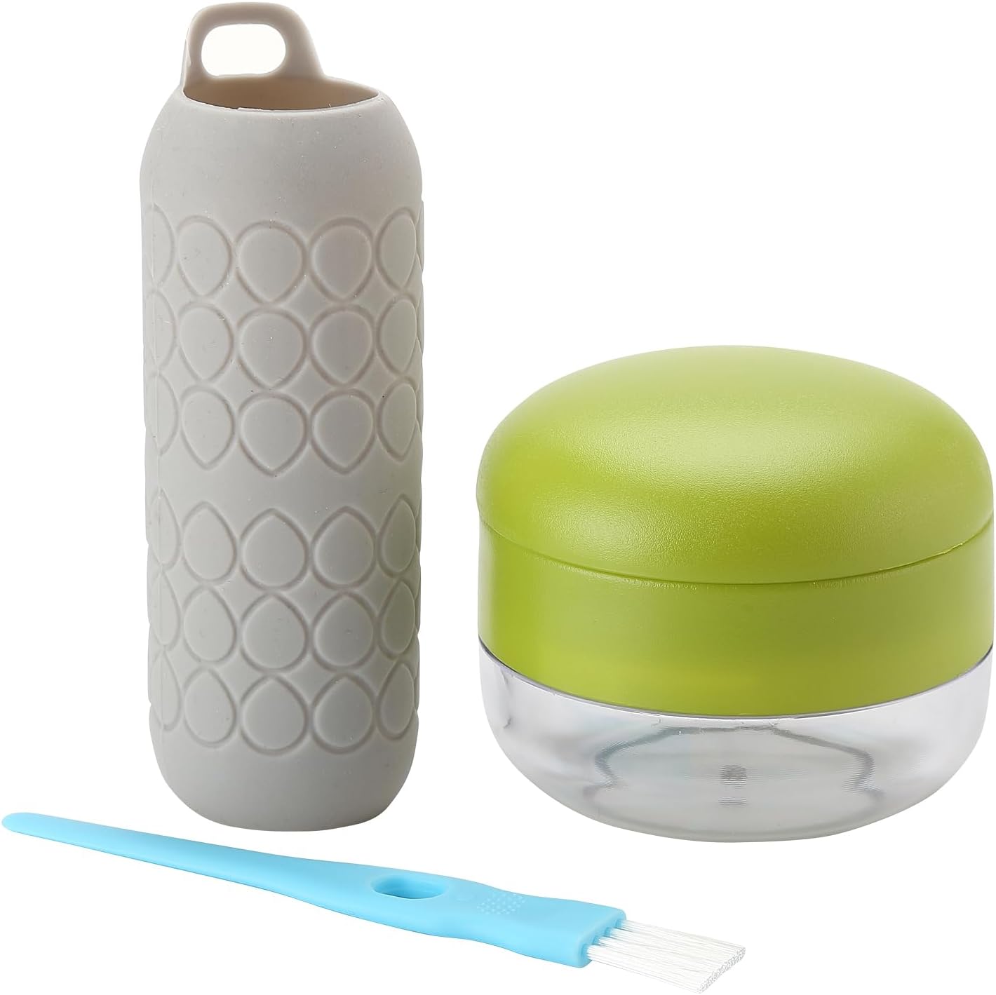 3-Piece Garlic Press and Chopper Set, with Silicone Garlic Peeler and Cleaning Brush, Gray and Green