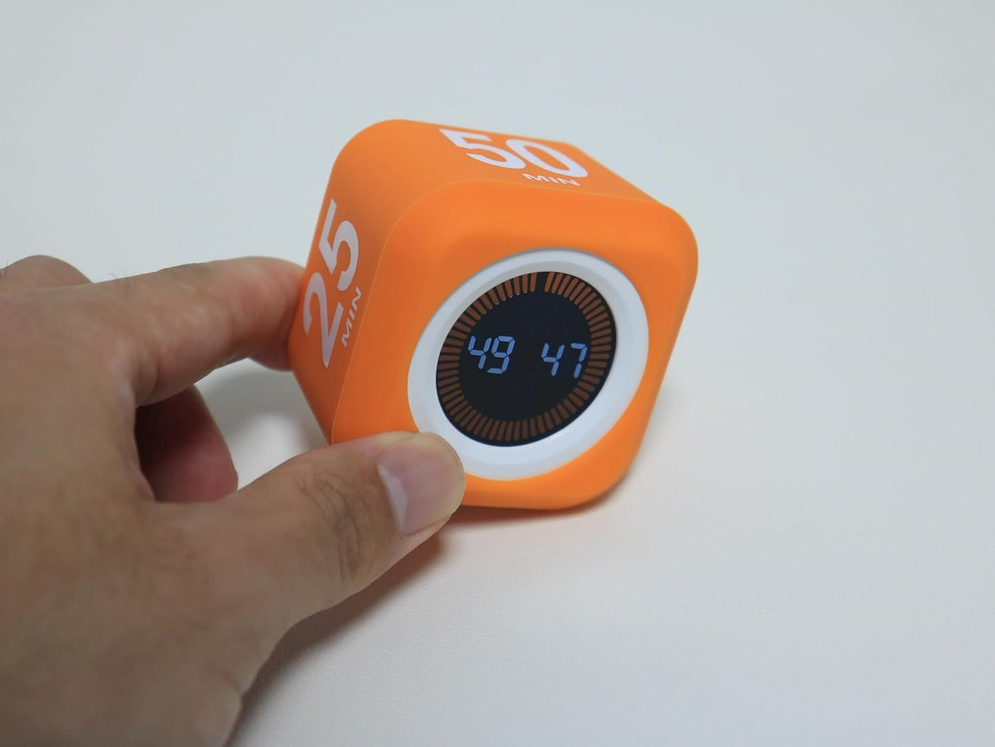Rotating Cube Pomodoro Visual Timer 5, 25, 10 50 Minutes Preset, Rechargeable Desk Productivity Flip Custom Countdown Timer w/Silicone Cover, Silent Mode for ADHD Study, Work, School(Orange)