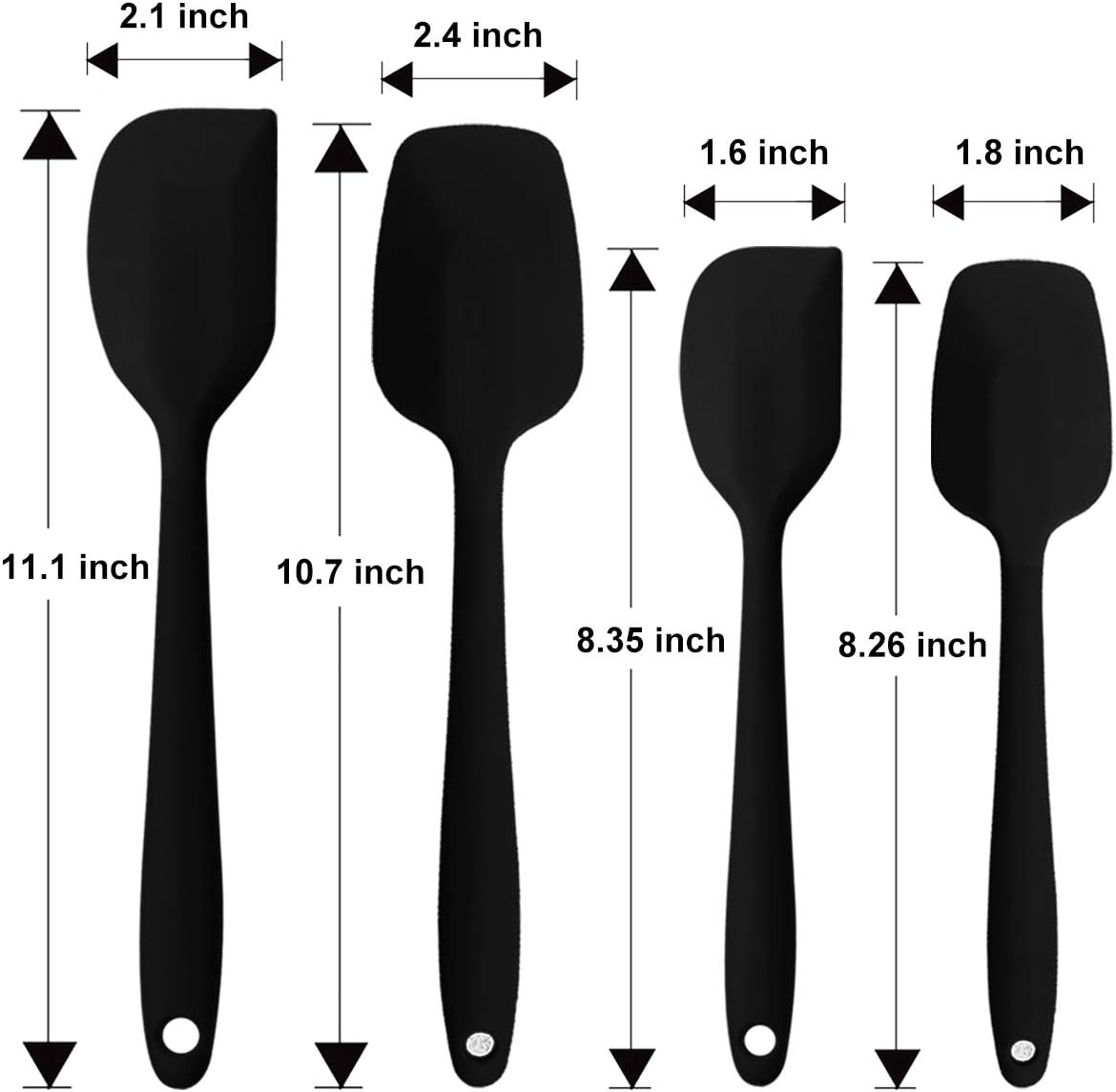 Silicone Spatulas Set of 6, Rubber Spoon Spatula Heat Resistant Spoonula One Piece Design Seamless Spatula Non-Stick Scrapers Baking Mixing Tool (Black)