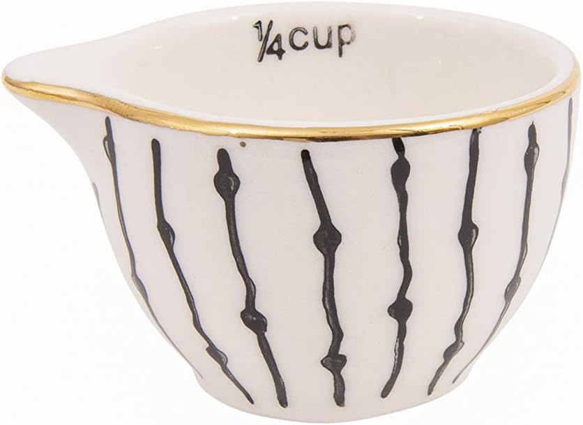 Creative Co-Op Black & White Stoneware Measuring Cups with Gold Electroplating (Set of 4 Sizes)