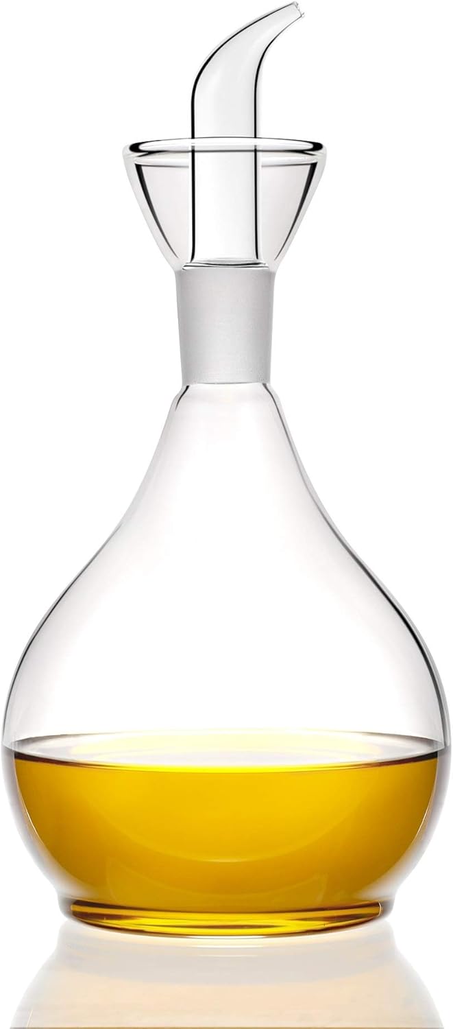 13ounce/ 380 ml Clear Glass Olive Oil Dispenser Bottle - Oil & Vinegar Cruet with Pourers and NO Funnel Needed - Olive Oil Carafe Decanter for Kitchen and BBQ