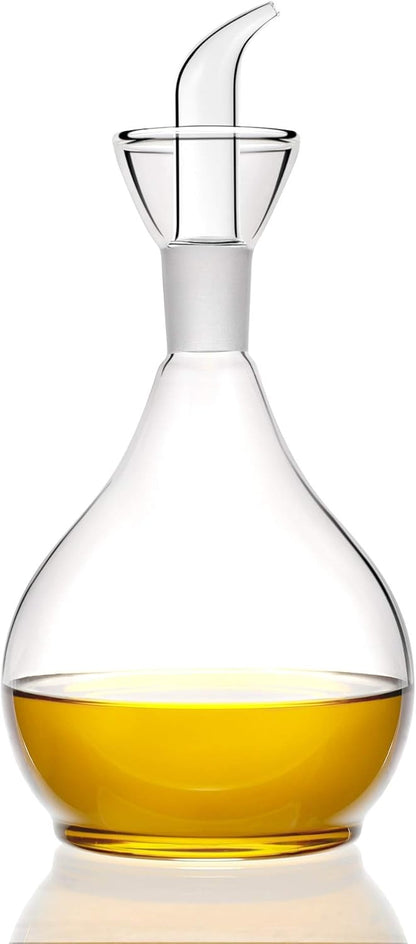 13ounce/ 380 ml Clear Glass Olive Oil Dispenser Bottle - Oil & Vinegar Cruet with Pourers and NO Funnel Needed - Olive Oil Carafe Decanter for Kitchen and BBQ