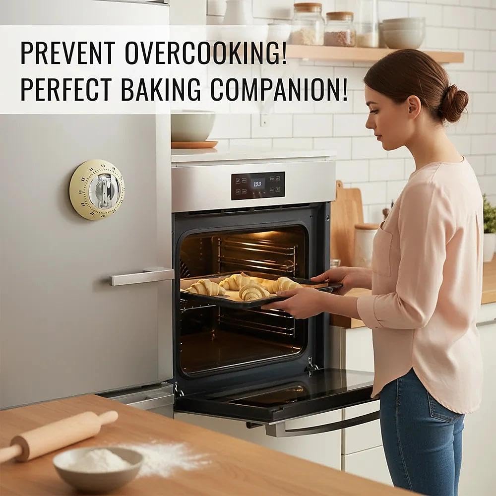 Retro Kitchen Timer Magnetic Mechanical 60 Minute Wind Up Timer No Batteries, Loud Alarm Timer for Cooking, Baking, Classroom, ABS Portable Kitchen Timer, Magnetic Mechanical Timing(White)