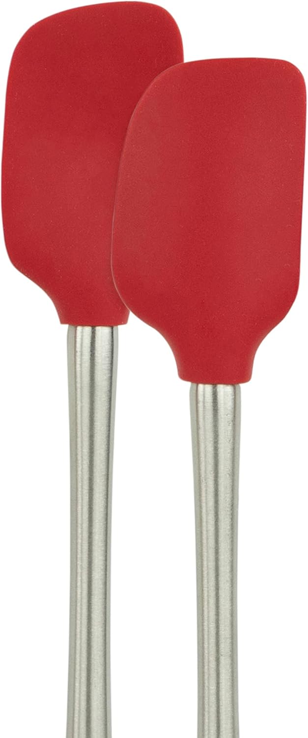Tovolo Flex Core Silicone Spatula Spoonula Set of 2 for Non Stick Cast Iron Cooking & Baking, Dishwasher Safe Heat Resistant BPA Free Long Stainless Steel Handle Kitchen Utensil, Charcoal Gray