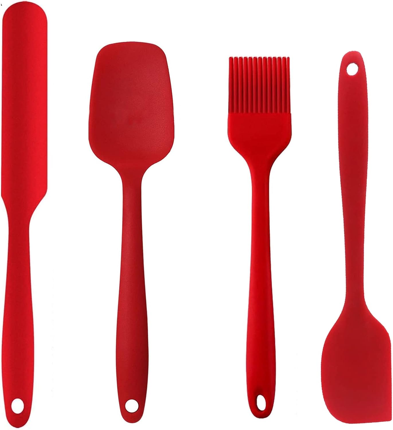 Silicone Spatula Set, Nonstick Cookware Heat Resistant Scrapers Kitchen Utensils for Baking, Cooking, Cake Frosting Spatula, Rubber Spatulas Spoon, Smart Kitchen Baking Tools 4 Pack (Red)