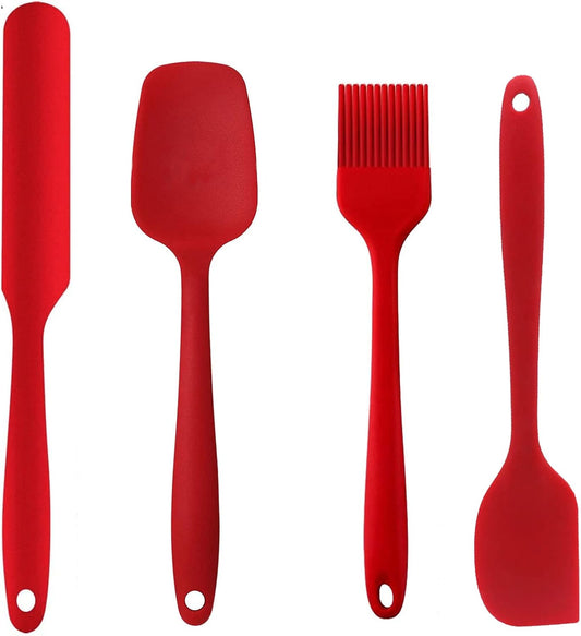 Silicone Spatula Set, Nonstick Cookware Heat Resistant Scrapers Kitchen Utensils for Baking, Cooking, Cake Frosting Spatula, Rubber Spatulas Spoon, Smart Kitchen Baking Tools 4 Pack (Red)