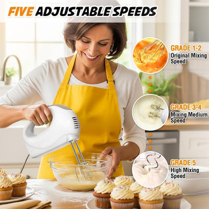 Hand Mixer, 5-Speed Electric Whisk with Turbo Boost Includes 5 Stainless Steel Attachments - Great Stand Mixer Alternative for Baking Cakes, Bread & More