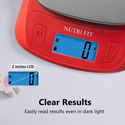 NUTRI FIT Ultra Slim Kitchen Scale Digital Food Weight Scale for Baking Cooking in Grams and Ounces Tare & Backlit LCD Display 11lb 5kg Capacity- Black/Stainless Steel