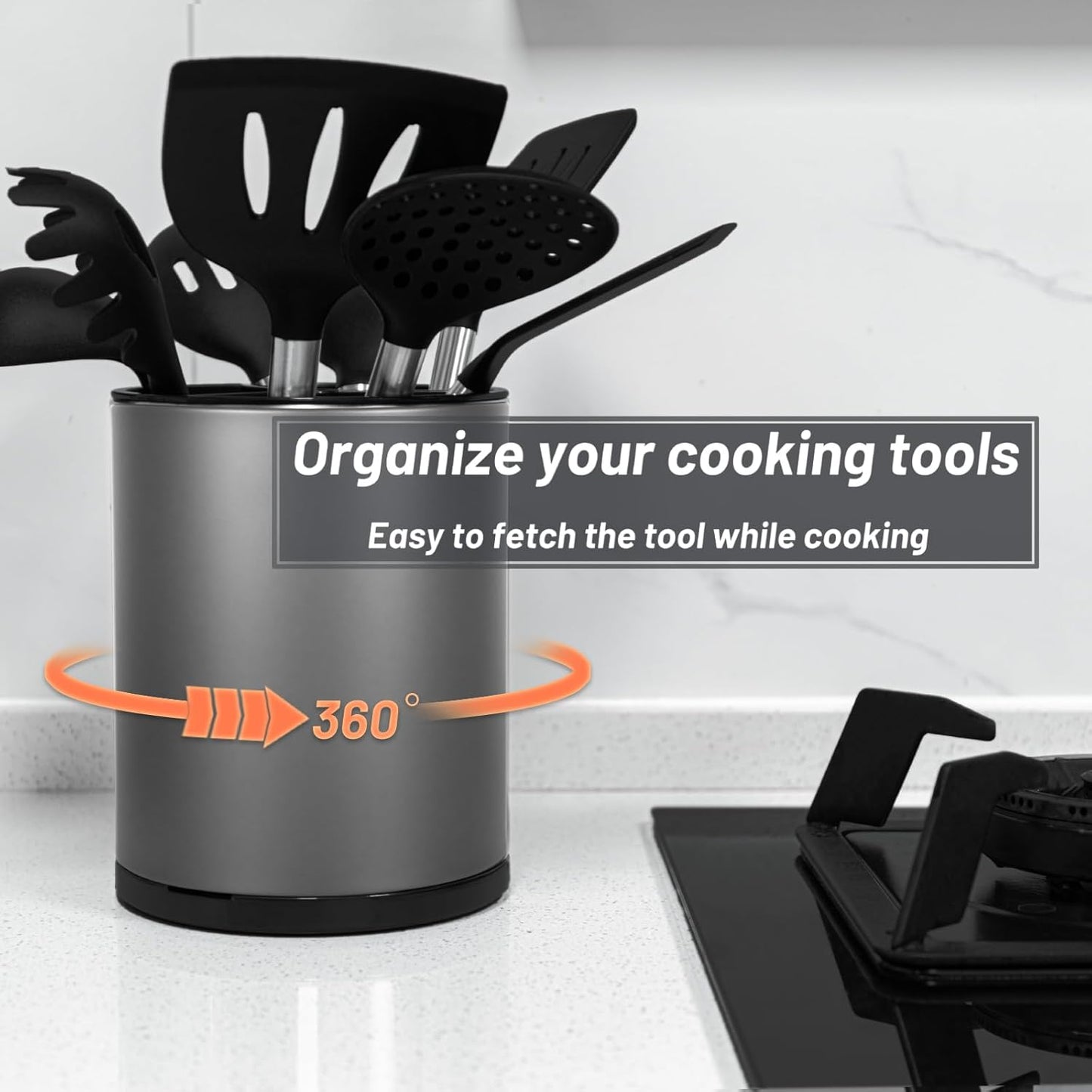 Kitchen Utensil Holder for Countertop 360° Rotating Utensil Caddy Extra Large Utensil Crock Cooking Utensil Holder for Kitchen Counter