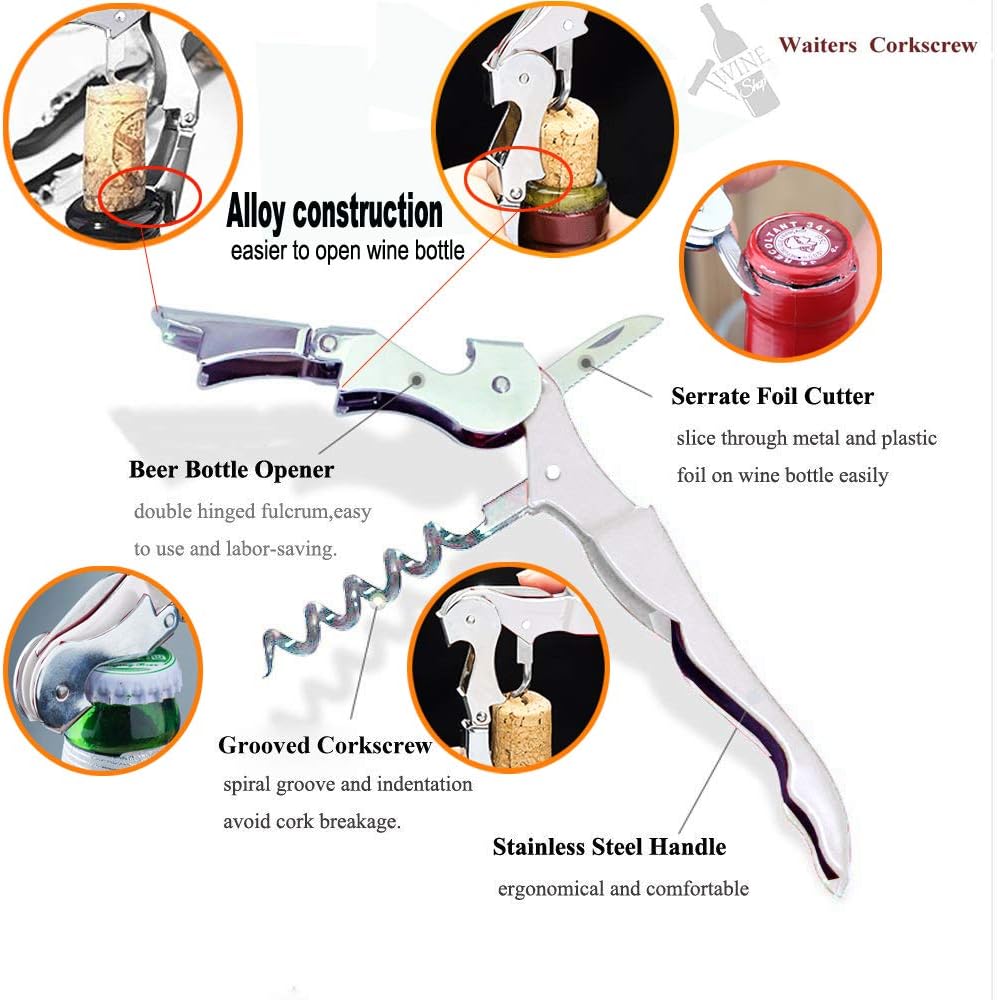 Kit-Home Professional Waiter Corkscrew Wine Openers Set (4 PCS),Upgraded with Heavy Duty Stainless Steel Hinges Wine Key for Restaurant Waiters, Sommelier, Bartenders