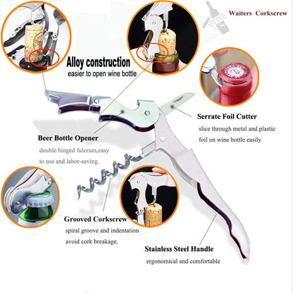 Kit-Home Professional Waiter Corkscrew Wine Openers Set (4 PCS),Upgraded with Heavy Duty Stainless Steel Hinges Wine Key for Restaurant Waiters, Sommelier, Bartenders