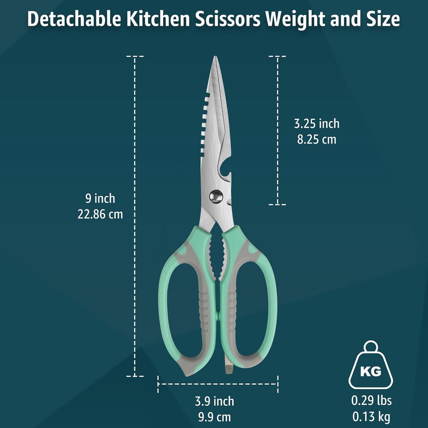 BoFuYuan Kitchen Scissors, 9-Inch Heavy Duty Multipurpose Food Cutting Shears, Detachable Dishwasher Safe, Sharp Serrated Blade, Ergonomic Non-Slip Handle for Food, Meat, Herbs, Black