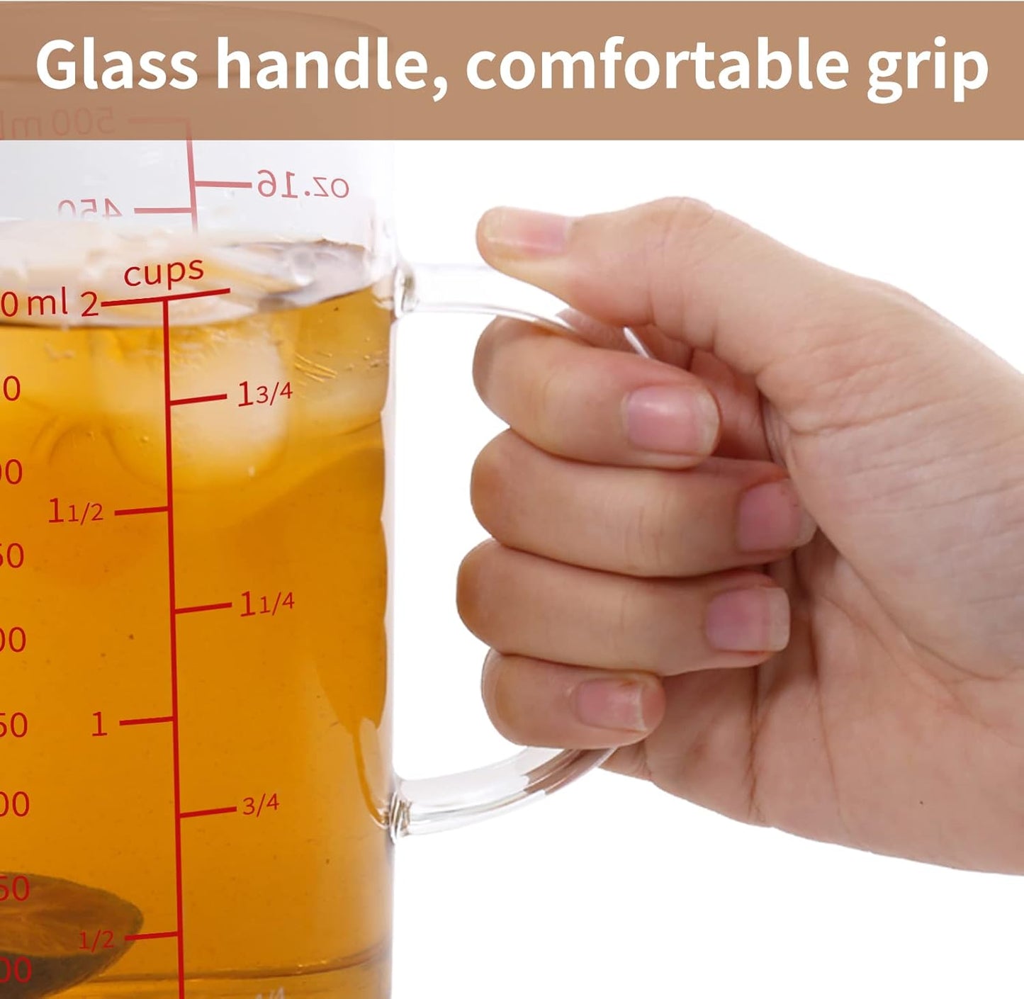 Newness 2-Cup Glass Measuring Cup For Baking and Cooking, (Upgraded, 3 Marking Including Cup/ML/Ounce Scale) Dishwasher, Freezer, Microwave, and Preheated Oven Safe, Essential Kitchen Tools