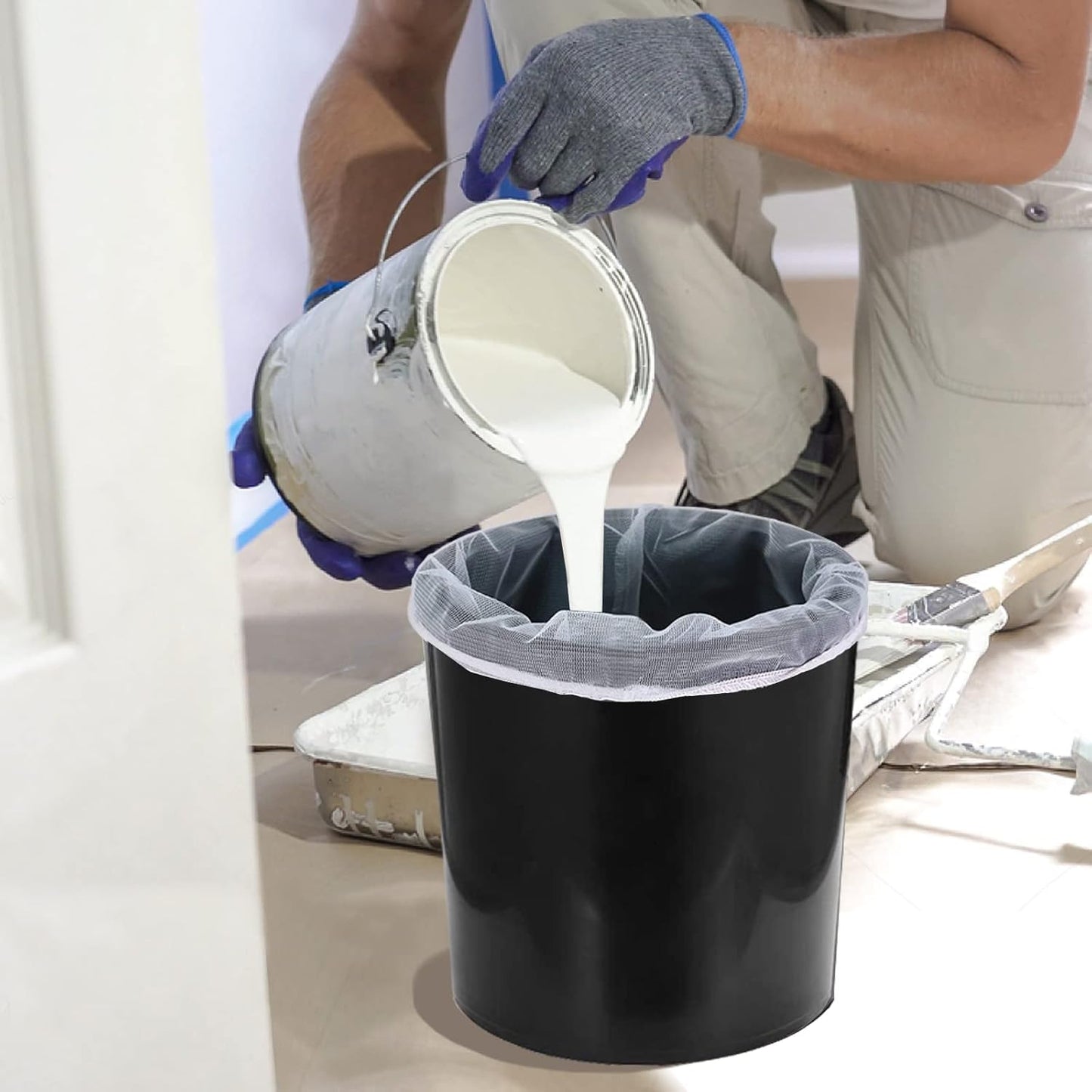 Paint Strainer Bag, 5 Gallon Paint Strainer with Elastic Top Opening White Fine Mesh Filters Bag for Paint Gardening (5 Pieces)
