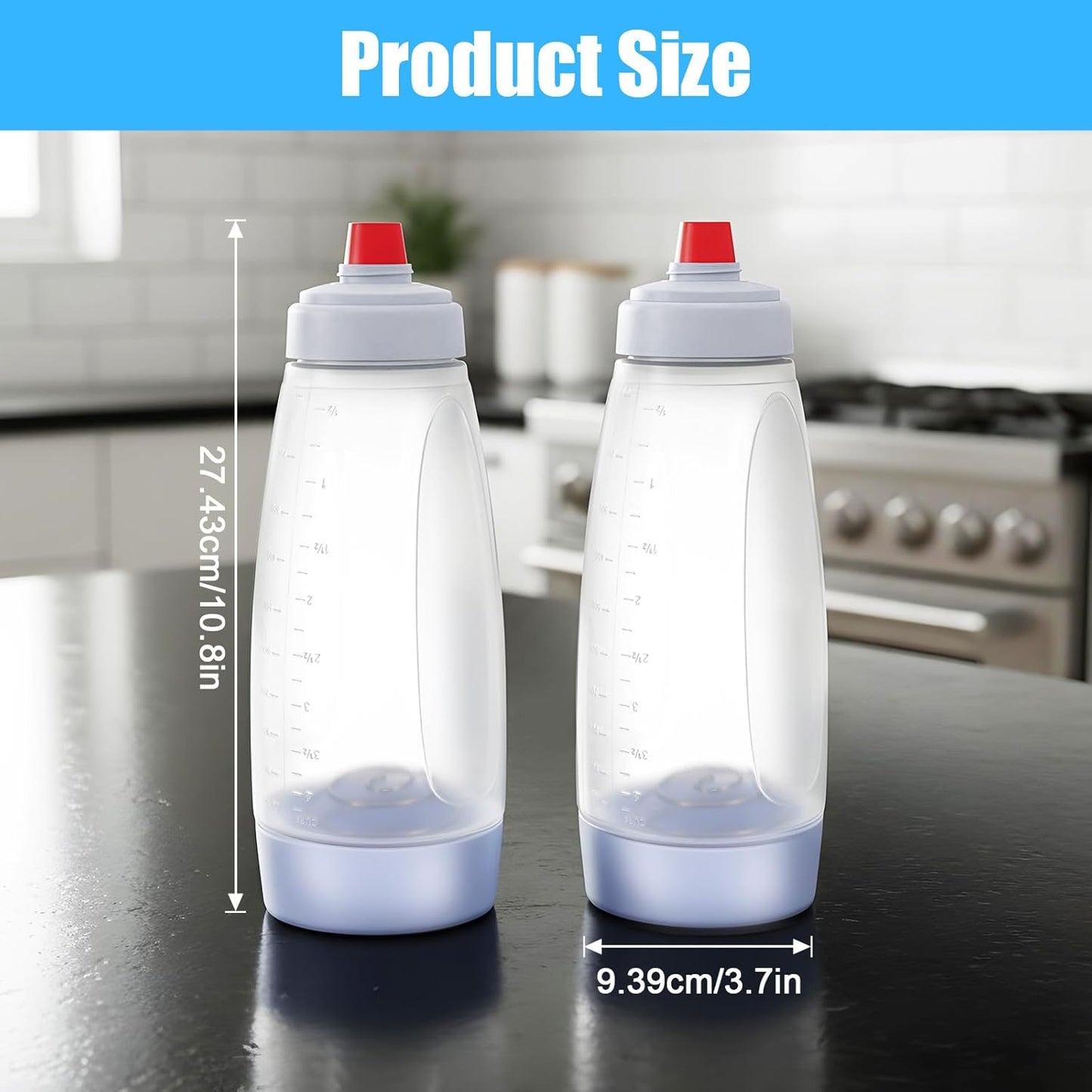2-Pack Pancake Batter Dispenser and Mixer Bottles with Whisk Balls, 1000ml Large Capacity Squeeze Bottle for Pancakes, Cupcakes, Muffins, Crepes - Dishwasher Safe Baking Tool