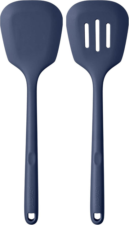 600ºF Heat Resistant Slotted Turner: U-Taste 13.6in Silicone Kitchen Spatula Flipper, 3.74in Wide Food Grade Flexible Thin Rubber Cooking Utensil for Egg, Pancake, Cookie in Nonstick Cookware (Red)