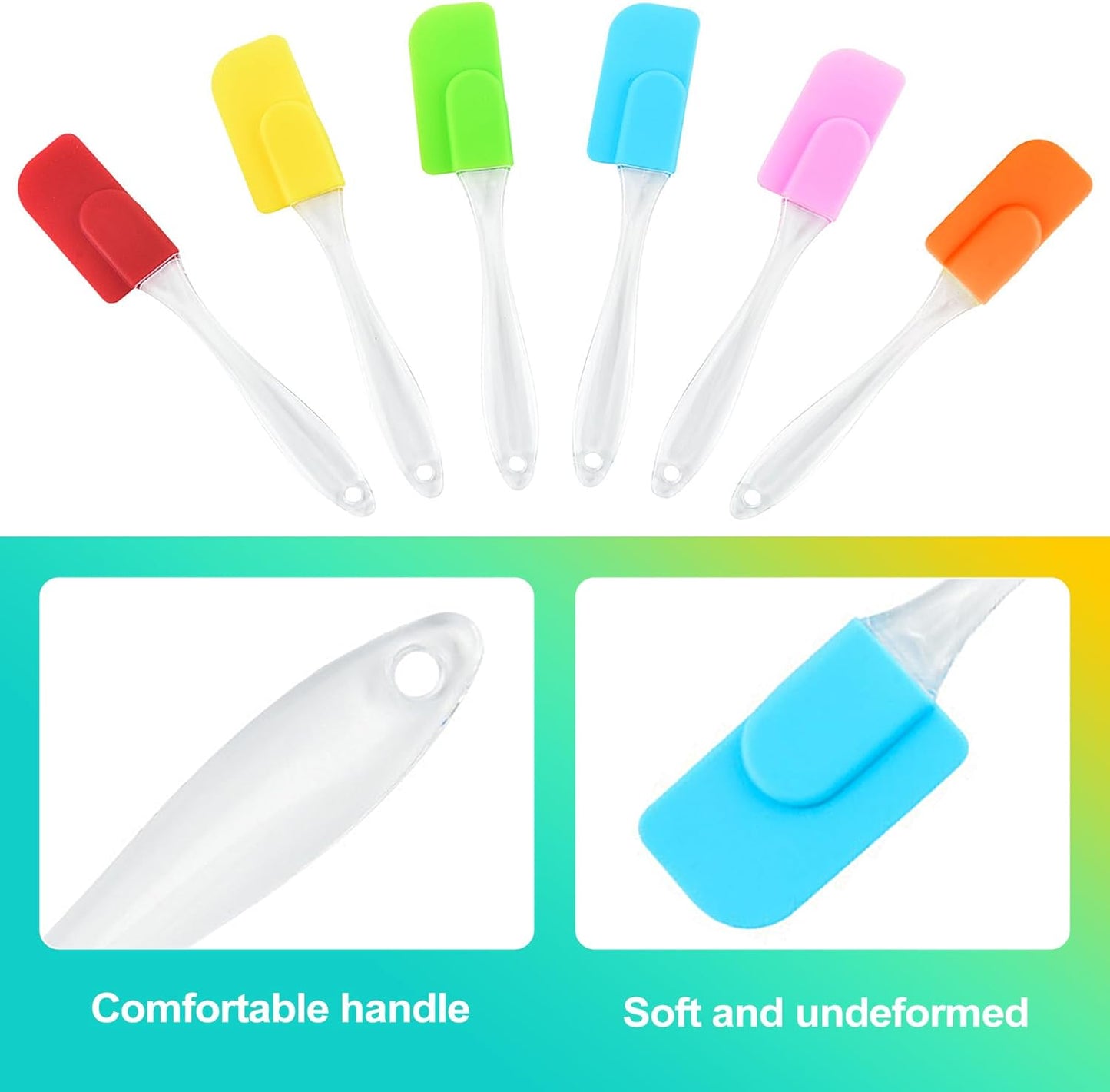 6 Piece Mini Silicone Spatula Set, Heat-Resistant & Non-Stick Small Kitchen Gadgets for Baking, Cooking, Mixing, Perfect for Scraping Jars and Containers - Multi-Color