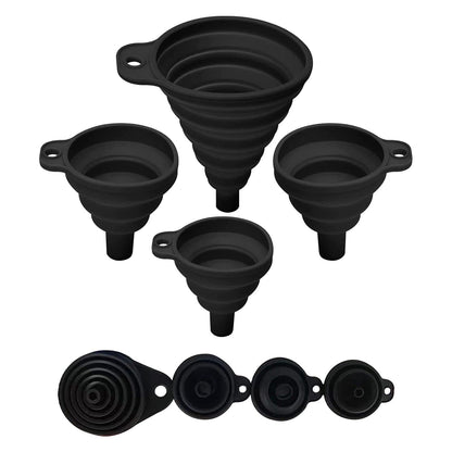 Set of 4 Silicone Collapsible Kitchen Funnel - X-Small to Large Sizes for Easy Liquid Transfer Food Grade Silicone Collapsible Gadgets (Multicolor)