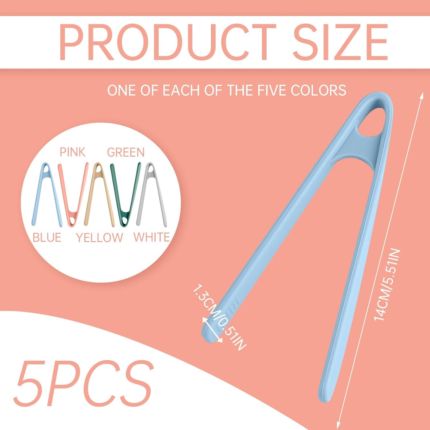 5 Pcs Silicone Mini Tongs Set, 5.5 Inch Small Kitchen Tongs in 5 Colors, Multipurpose Silicone Tongs for Food Serving, Cooking, Baking & Kitchen Tasks, Heat - Resistant Non - Stick Utensils