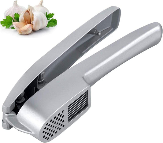 Garlic Press, 2 in 1 Minced Garlic And Garlic Slices, Garlic Cleaning Brush And Silicone Tube Peeler. Easy To Squeeze, Rust Proof, Easy To Squeeze And Clean, Easy To Clean (Silver)
