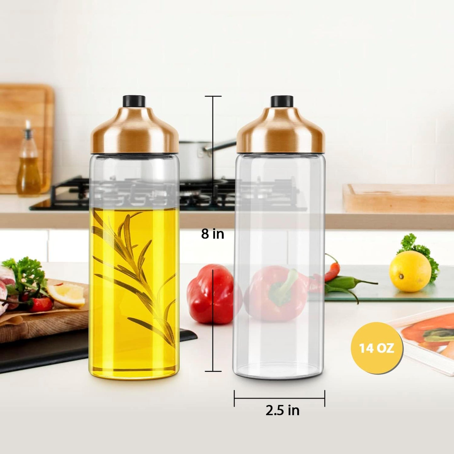 Aelga Olive Oil Dispenser - 14 OZ Glass Oil and Vinegar Dispenser Bottles Set for Kitchen No Drip-Set of 2