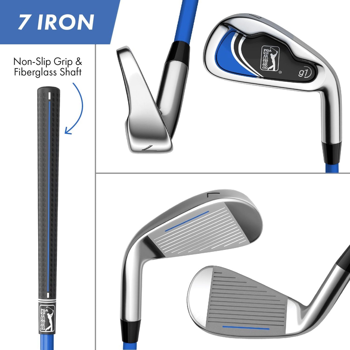 PGA Tour Youth Golf Club Set for Ages 8-12 & 12+ (4’8”–5’10”), Right and Left-Handed Kids Golf Sets – Beginner Junior Golf Clubs with Lightweight Stand Bag, Mallet Putter, Hybrid, Driver