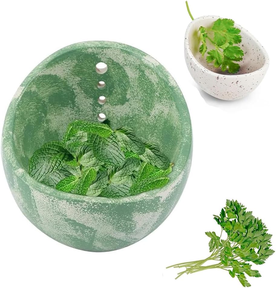 Pottery Herb Stripper Bowl, Handmade Herb Stripper Bowl with Multi-Size Holes, Efficient Kitchen Tool for Salads & Cooking (Green)