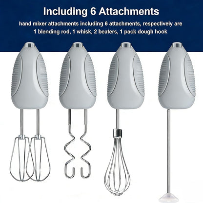 Handheld Mixer Attachments, Stainless Steel Beater Whisk Blending Rod & Dough Hooks, Replacement Compatible with KitchenAid Hand Mixers KHM3 KHM5 KHM7 KHM9, 6-Piece
