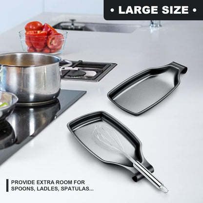E-far Spoon Rest for Stove Top, 2-Piece Stainless Steel Spoon Holder for Kitchen Counter, Spatula Ladle Utensils Rest, Heavy Duty & Large Size, Dishwasher Safe(8.5 x 4.3 Inch)