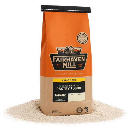 Fairhaven Mill Organic Grain Pastry Flour - USDA Certified Organic and Non-GMO - Low Protein for All Pastry Applications, Cookies, Muffins & Everyday Baking - USA Grown and Milled - 5 lbs Bag