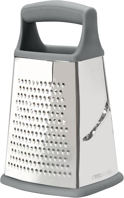 Tovolo Box Grater 4 Sided Large Stainless Steel Cheese Grater for Shredding Vegetables and Zesting, Easy to Clean Dishwasher Safe Box Grater with Ergonomic Handle and Non Slip Base, Charcoal Gray