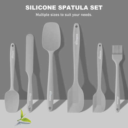 NileHome Silicone Spatula Set, 6 Pieces Food Grade Kitchen Utensils with Silicone Brush Heat Resistant Up to 600°F Dishwasher Safe BPA-Free Rubber Spatula for Scraping, Baking, Cooking, Mixing-Black