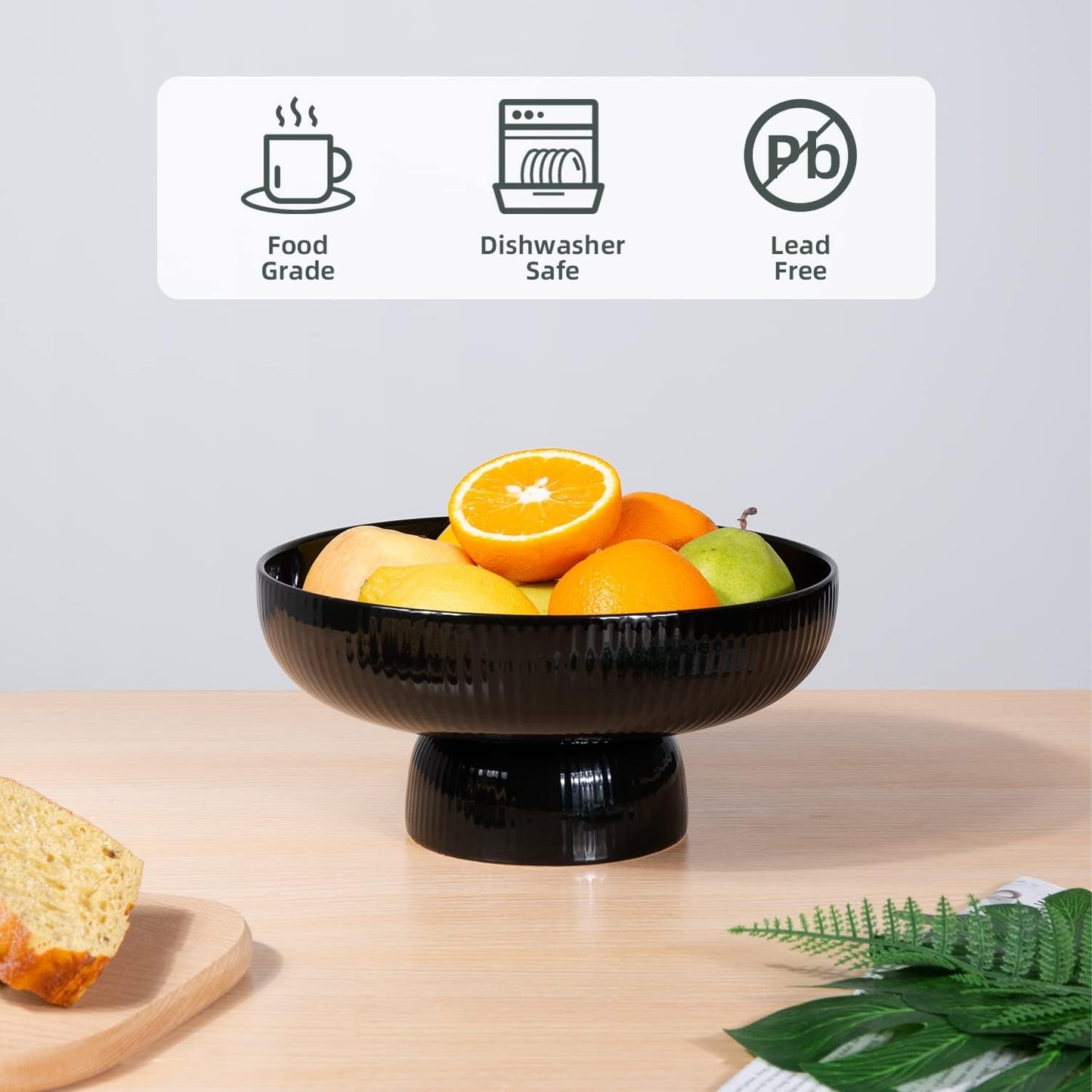 Ceramic Fruit Bowl with Draining Holes, 10" Large Fruit Basket with Multifunctional Removable Pedestal, Decorative Fruit Bowl for Table Countertop, Fruit and Vegetable Holder, Grey