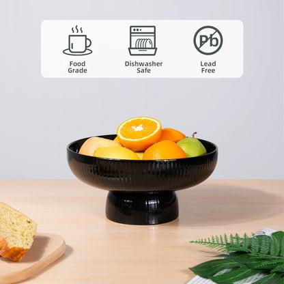 Ceramic Fruit Bowl with Draining Holes, 10" Large Fruit Basket with Multifunctional Removable Pedestal, Decorative Fruit Bowl for Table Countertop, Fruit and Vegetable Holder, Grey