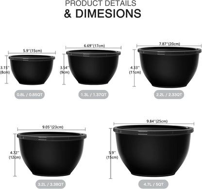 Greentainer Plastic Mixing Bowls with Lids Set for Kitchen, 5 Set Nesting Bowls for Mixing, Baking, Prepping, Cooking and Serving Food, Mixing Bowls Dishwasher, Microwave Safe