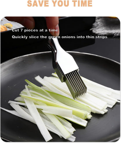 Stainless Steel Green Onion Slicer Cutter, Multifunctional Vegetable Shredder, Scallion Shred Silk Knife with Solid Handle for Garlic, Ginger, Herbs & Kitchen Meal Prep(6 Blades)
